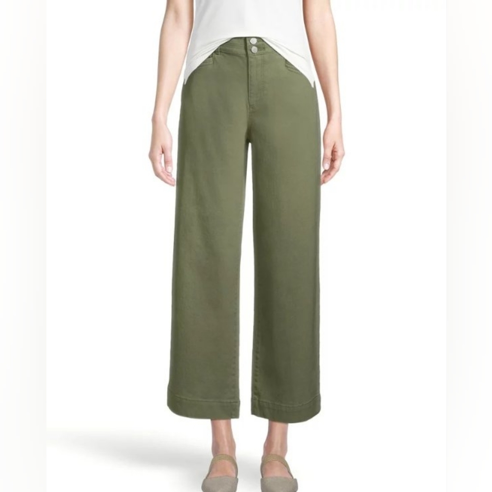 Ann Taylor High Waist Slim Wide Leg cop Jeans in Avocado Cream, Size 8
